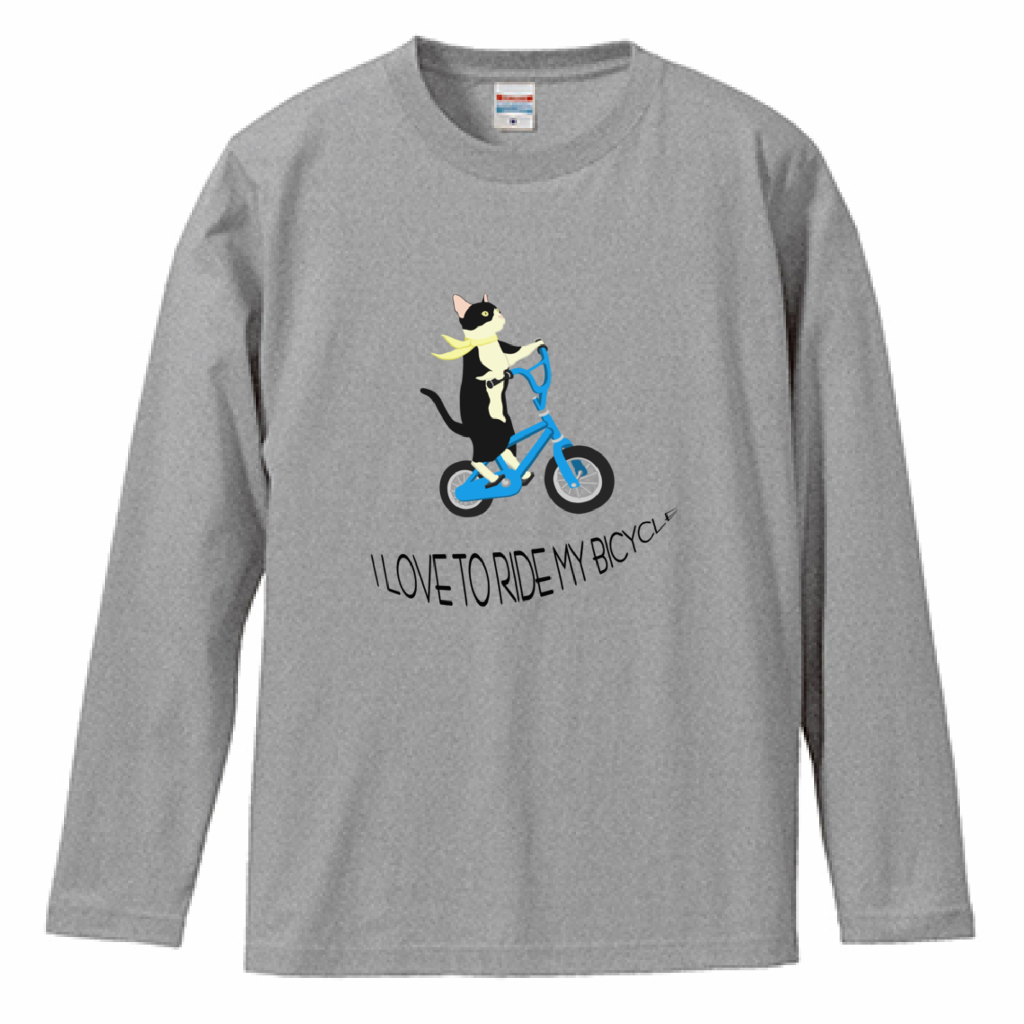 長袖Tシャツ　自転車に乗る猫