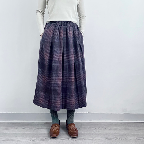 【秋冬★チェック柄スカート★ウール】Aライン│ツイードスカート│カジュアル│レトロ│通勤│厚み│B-50YYM 6枚目の画像