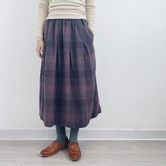 【秋冬★チェック柄スカート★ウール】Aライン│ツイードスカート│カジュアル│レトロ│通勤│厚み│B-50YYM 5枚目の画像