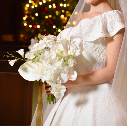 【新品未使用】ウエディングブーケ　ホワイトフラワーブーケ ウェディングブーケ ホワイトブーケ アーティフィシャルフラワー