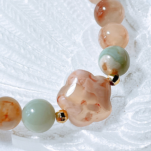 桜瑪瑙　天然石ブレスレット 桜2025【桜瑪瑙】桜瑪瑙ブレスレット 天然石ブレスレット グリーン瑪瑙