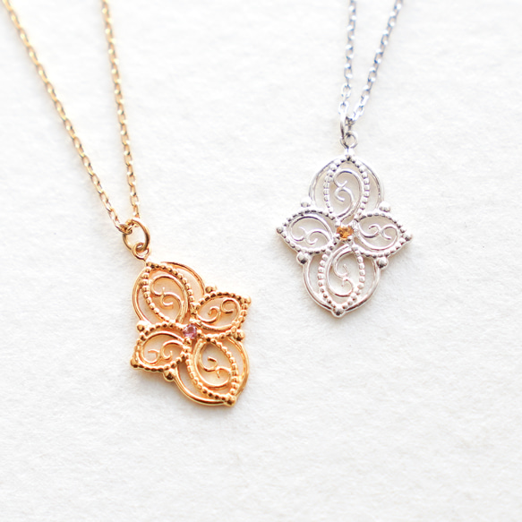 【12ヶ月誕生石】フィリグリーネックレス‐Arabesque‐《送料無料》天然石 クリスマス 2枚目の画像