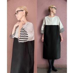 RATA❤️選擇你的長度❤️條紋袖連身裙❤️一件就很酷很可愛❤️非常適合畢業典禮和入學典禮❤️優雅的灰褐色 第13張的照片