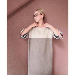 RATA❤️選擇你的長度❤️條紋袖連身裙❤️一件就很酷很可愛❤️非常適合畢業典禮和入學典禮❤️優雅的灰褐色 第3張的照片