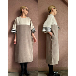 RATA❤️選擇你的長度❤️條紋袖連身裙❤️一件就很酷很可愛❤️非常適合畢業典禮和入學典禮❤️優雅的灰褐色 第8張的照片