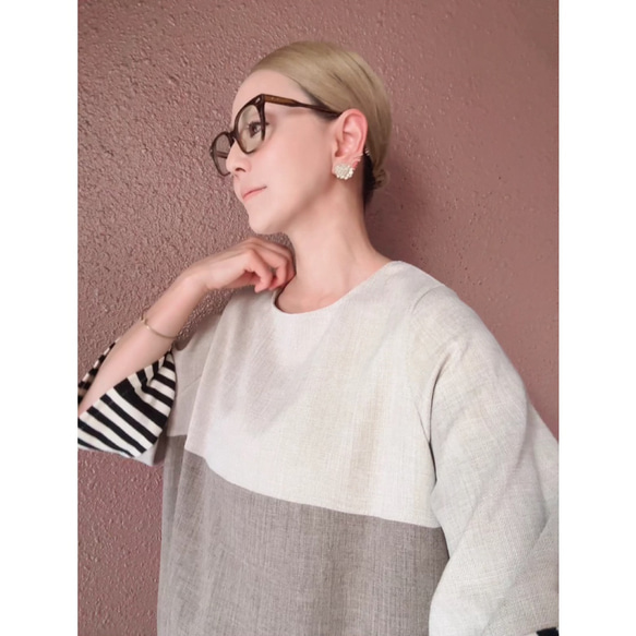 RATA❤️選擇你的長度❤️條紋袖連身裙❤️一件就很酷很可愛❤️非常適合畢業典禮和入學典禮❤️優雅的灰褐色 第7張的照片