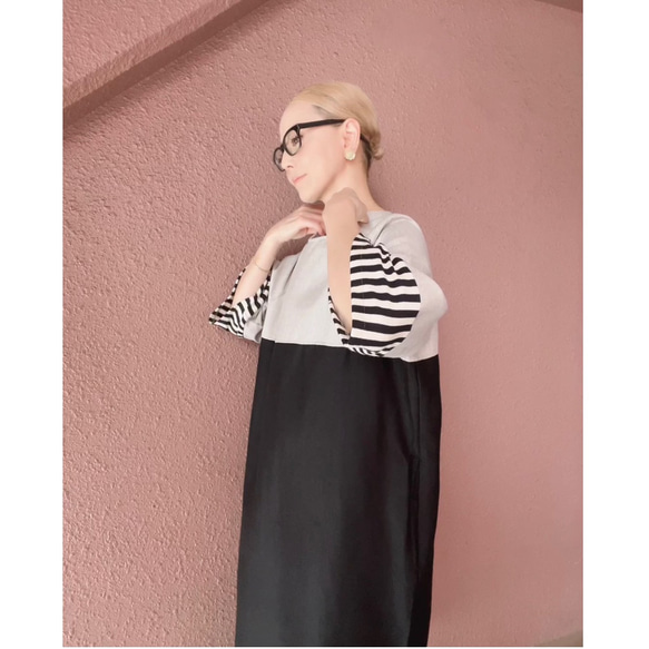 RATA❤️選擇你的長度❤️條紋袖連身裙❤️一件就很酷很可愛❤️非常適合畢業典禮和入學典禮❤️優雅的灰褐色 第16張的照片