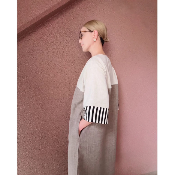 RATA❤️選擇你的長度❤️條紋袖連身裙❤️一件就很酷很可愛❤️非常適合畢業典禮和入學典禮❤️優雅的灰褐色 第12張的照片