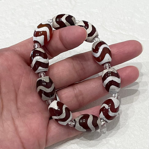 天然石ブレスレット419◇水紋虎牙天珠×水晶 ブレスレット HALRi