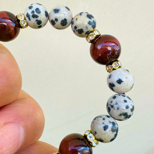 ダルメシアンジャスパー＆レッドタイガーアイ 天然石ブレスレット ユニ