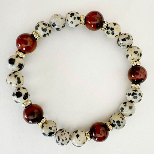 ダルメシアンジャスパー＆レッドタイガーアイ 天然石ブレスレット ユニ