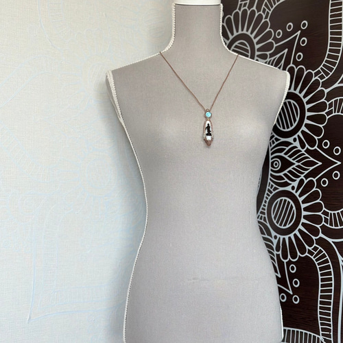 天恩』白観音天珠とラリマーのマクラメペンダントネックレス