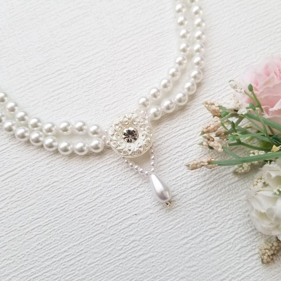 チェコガラスボタンの二連ネックレス　cn24530  結婚式　フォーマル