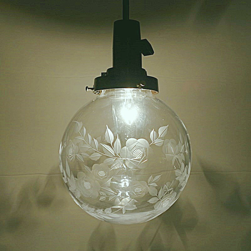 切子ガラスシェードペンダントライト138　バラ柄　キーソケット器具