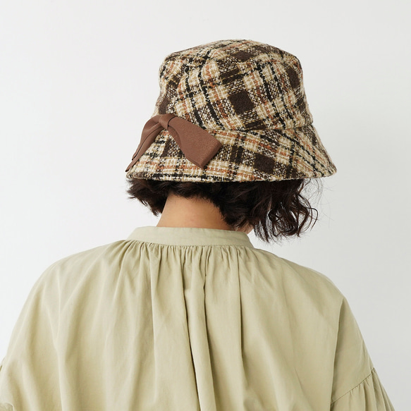 くわっとはっと リングツイードチェックバケットハット/ブラウン 245-1-200