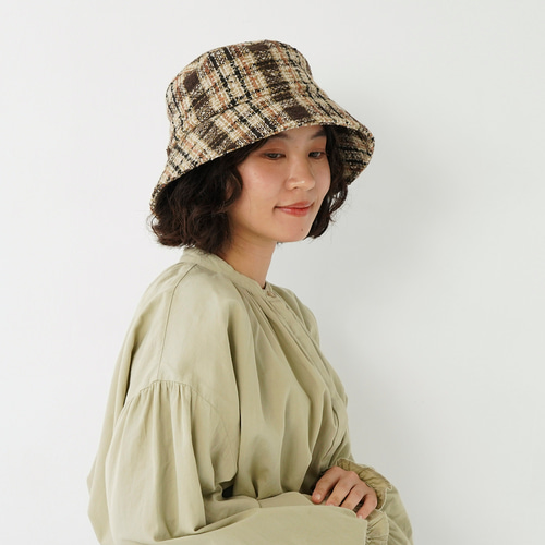 くわっとはっと リングツイードチェックバケットハット/ブラウン 245-1-200
