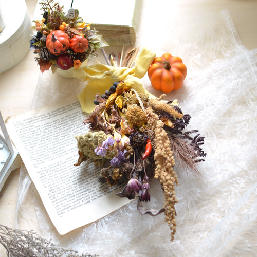 オータムカラー・ハロウィンドライスワッグ・ハロウィンカラーのドライ  