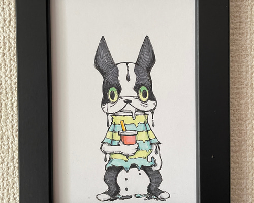 希少！！】 ボストンテリア しゃがむ手描きイラスト原画