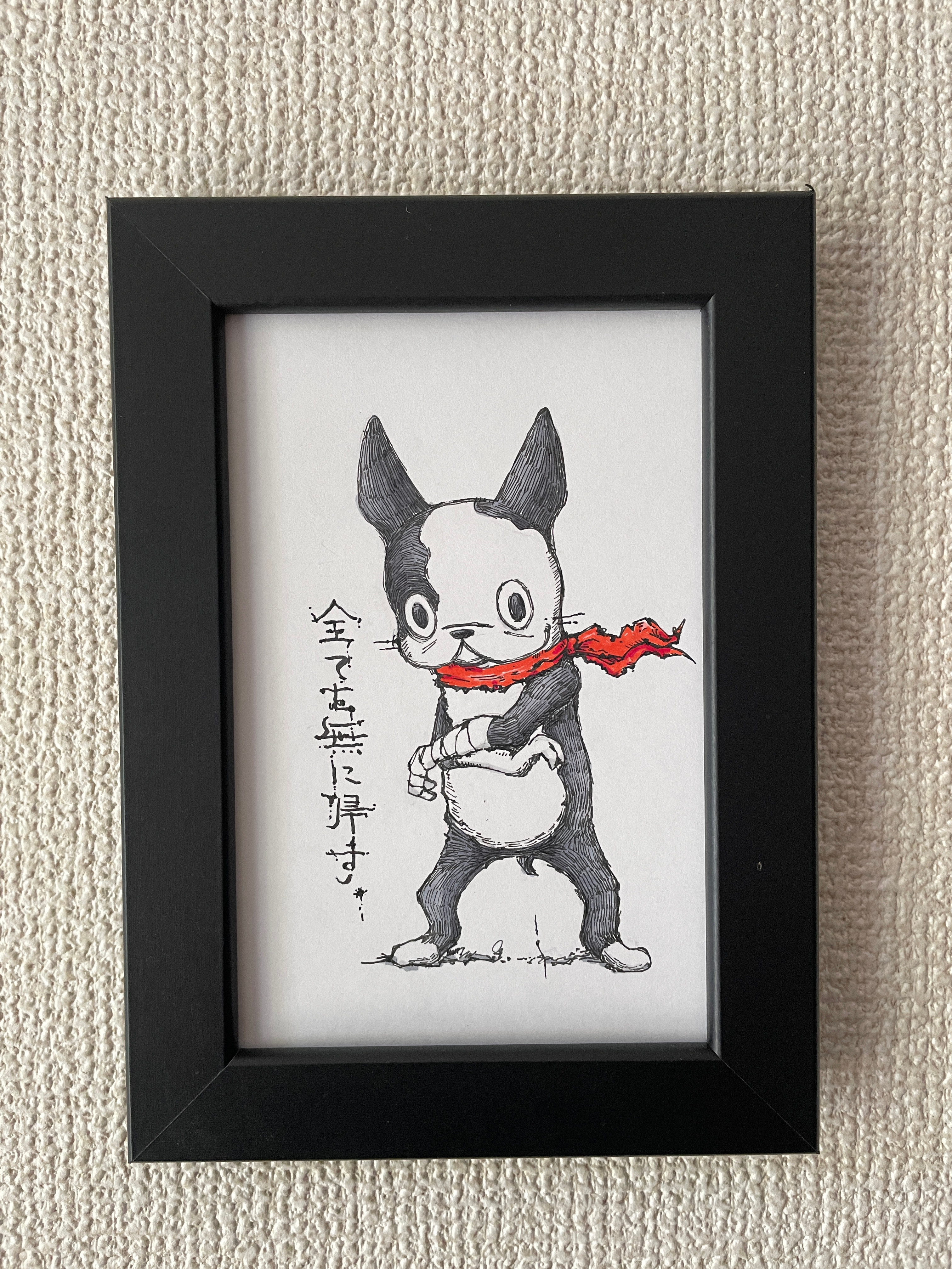 希少！！】 ボストンテリア しゃがむ手描きイラスト原画
