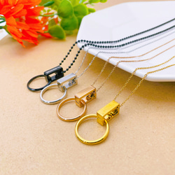 ステンレス素材のリングホルダー スクエア型 チェーン付き ネックレス