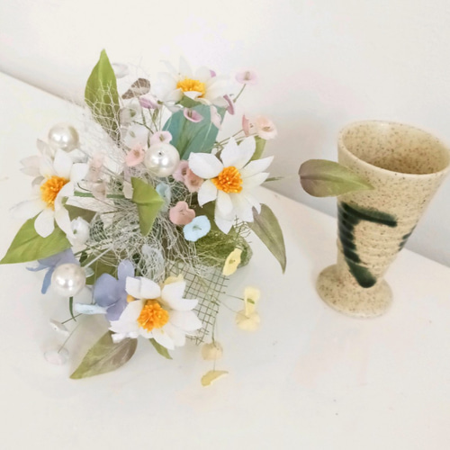 染め布花＊マーガレットのミニ花束・小さい花飾り 布花インテリア