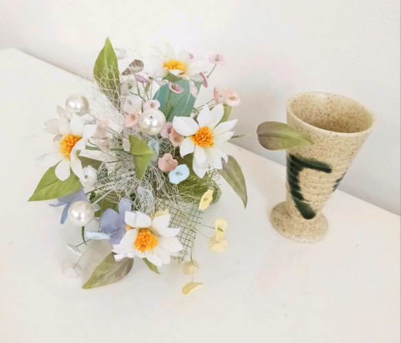 染め布花＊マーガレットのミニ花束・小さい花飾り 布花インテリア