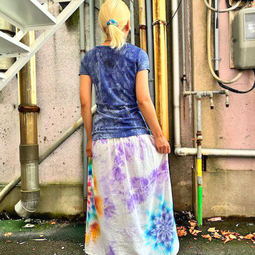 タイダイ染め スカート パープル ムラ染め 幻想的な大曼荼羅 HD22-42