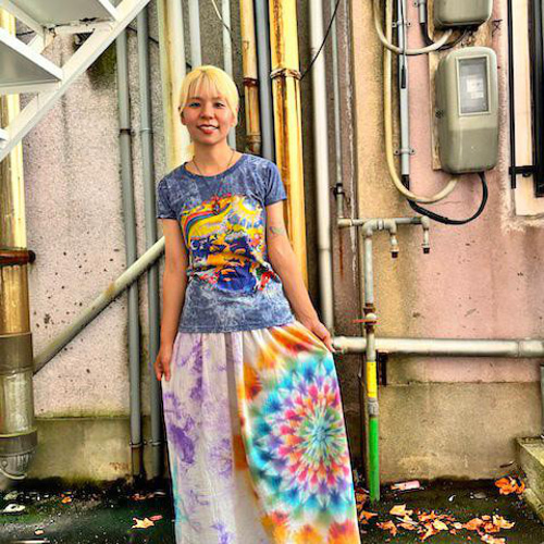 タイダイ染め スカート パープル ムラ染め 幻想的な大曼荼羅 HD22-42