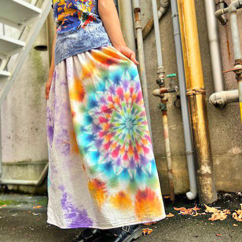 タイダイ染め スカート パープル ムラ染め 幻想的な大曼荼羅 HD22-42