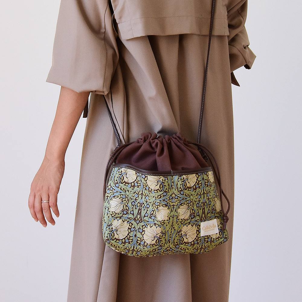 モリス 倉敷帆布 巾着バッグ 国産 撥水レザー 2WAY ショルダーバッグ「ピンパネル B」 ギフト