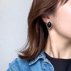 Soraslulu 天然ブラックオニキス淡水パールピアス