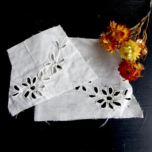 フランス アンティーク 花の刺繍 2点 ご覧頂きありがとう 創作品 素材 