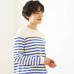 ★現貨★ 經典條紋針織長袖毛衣，配色協調，白色和藍色，240918-1 第2張的照片