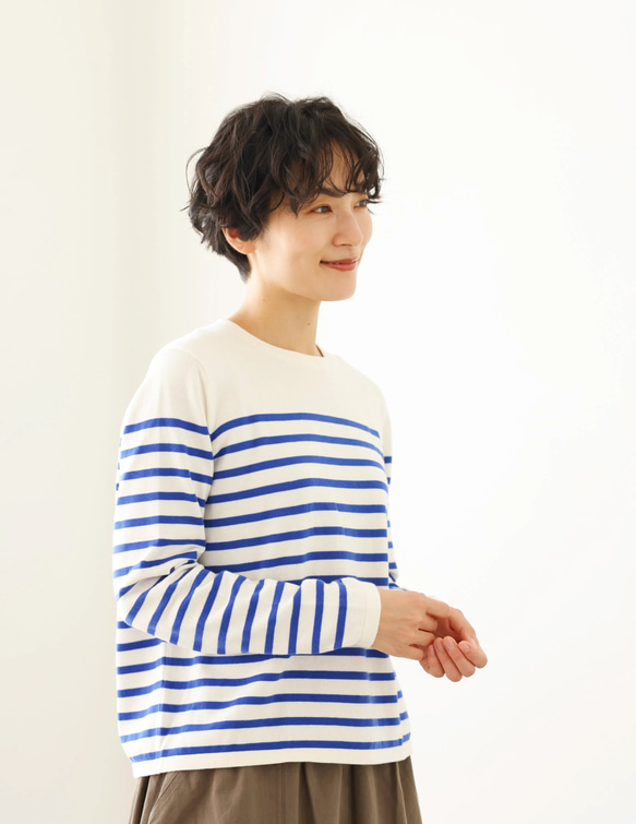 ★現貨★ 經典條紋針織長袖毛衣，配色協調，白色和藍色，240918-1 第2張的照片