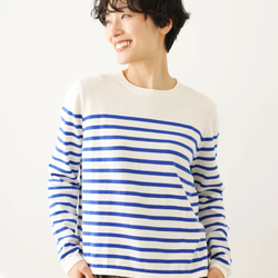 ★現貨★ 經典條紋針織長袖毛衣，配色協調，白色和藍色，240918-1 第3張的照片