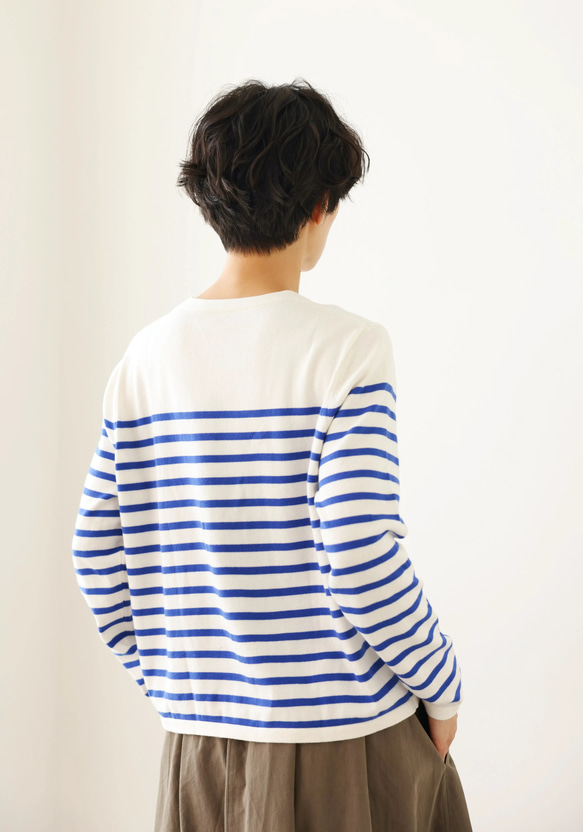 ★現貨★ 經典條紋針織長袖毛衣，配色協調，白色和藍色，240918-1 第9張的照片