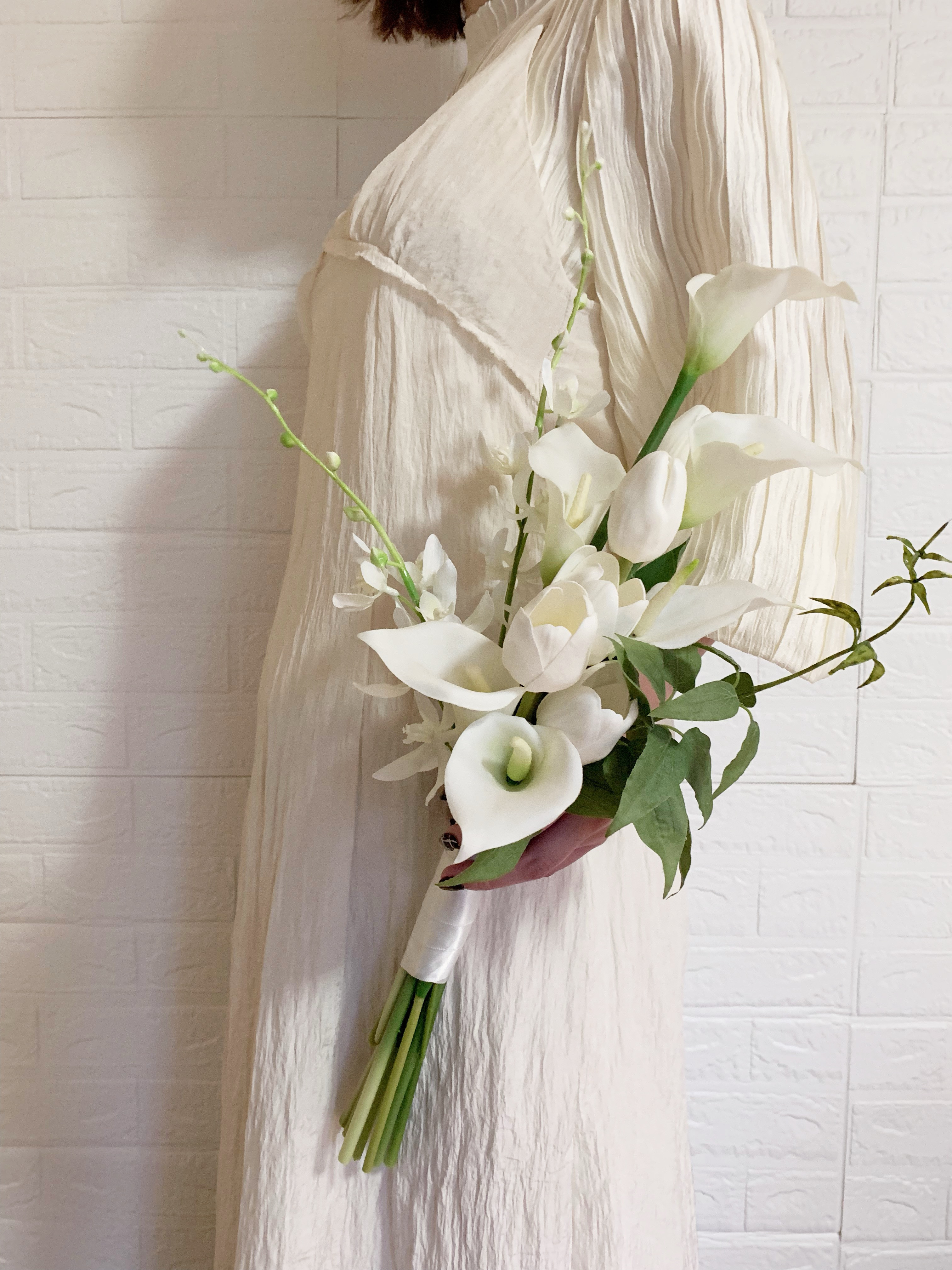 チューリップとカラーのアームブーケ＆ブートニア【アーティフィシャルフラワーブーケ/造花ブーケ】