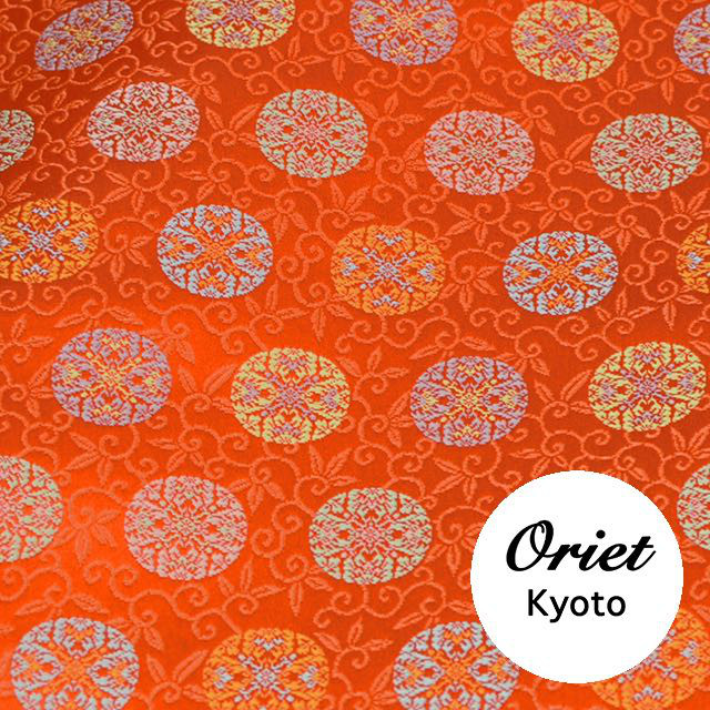 金襴 正絹 浮唐草に浮線菊 朱赤 16付（395-AC）☆幅33cm×長さ50cm☆連続カット可