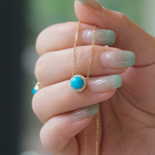 天然ダイヤモンド付きターコイズネックレスk18 ネックレス・ペンダント  