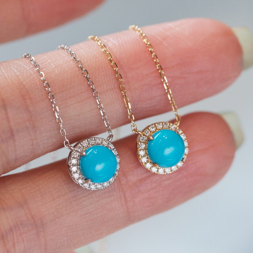 天然ダイヤモンド付きターコイズネックレスk18 ネックレス・ペンダント  