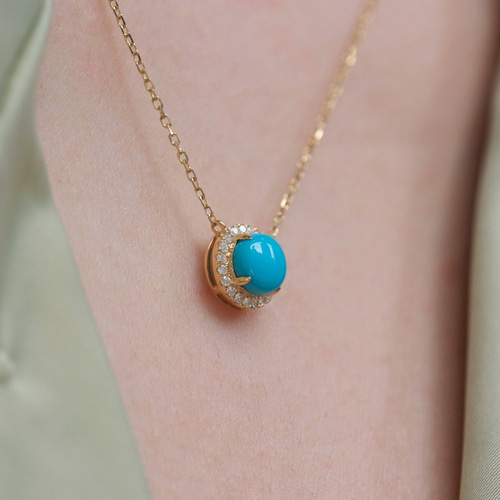 天然ダイヤモンド付きターコイズネックレスk18 ネックレス・ペンダント  