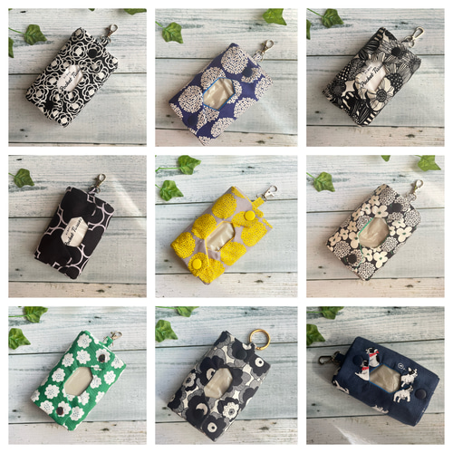 立体ポケットティッシュケース 黄色花柄 カン付き ポータブル