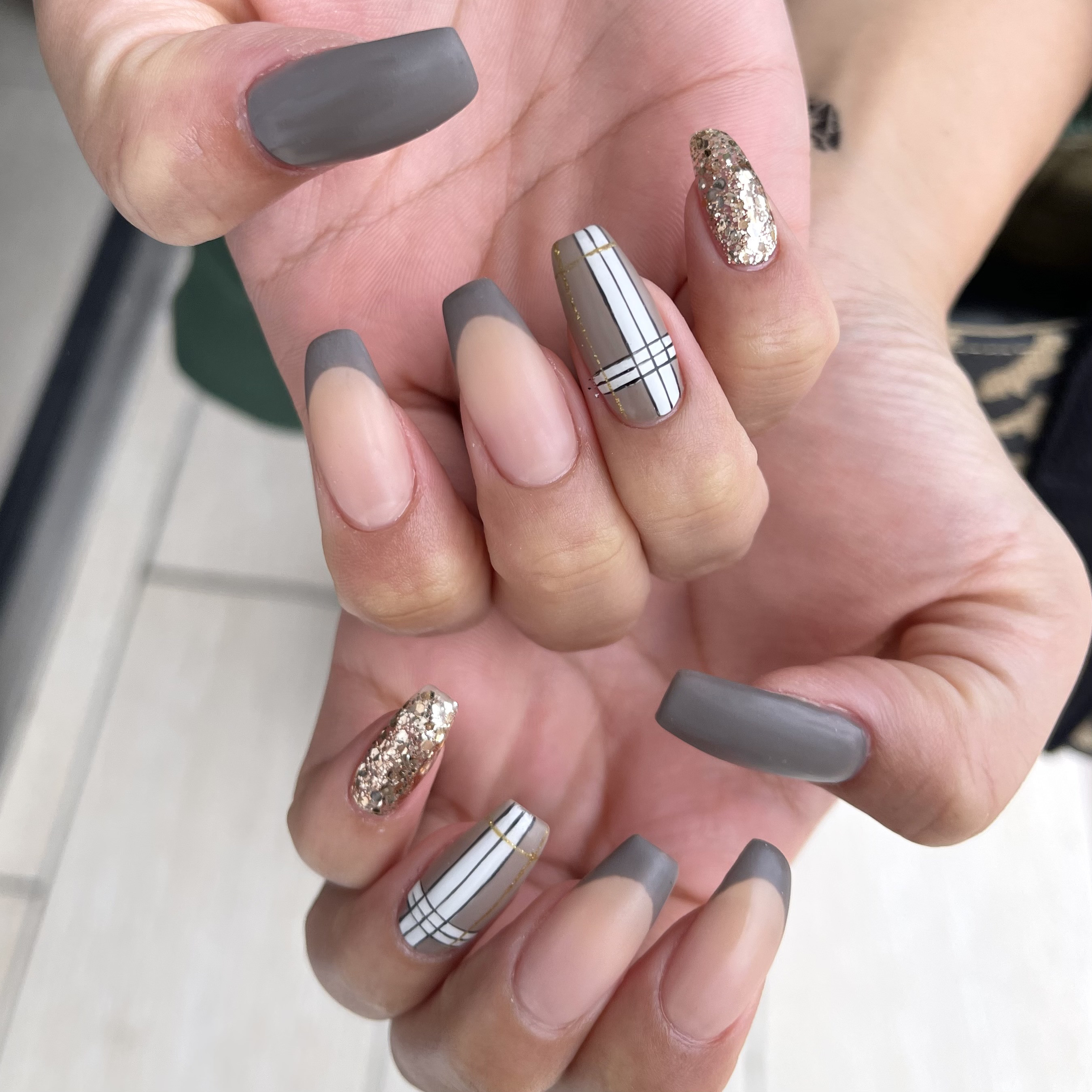 【No.039】ネイルチップ♡キルティングネイル♡ツイードネイル♡マットコート No.039】ネイルチップ♡キルティングネイル♡ツイードネイル♡マット