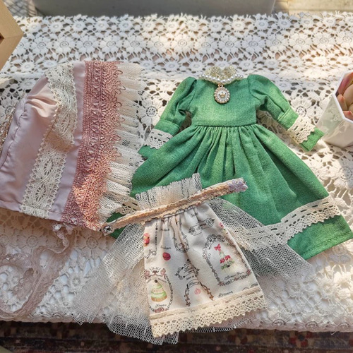JANAYA ハンドメイド ブライスblythe服 緑色森ガールワンピース