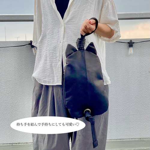 Sサイズ】馬革＊ブラック＊ネコ＊ボディバッグ＊オプションにて名入れ