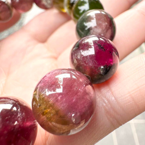 天然石　ウォーターメロントルマリン　桜餅カラー　大玉ブレスレット ウォーターメロントルマリン（桜餅） ブレスレット 8mm #QD018