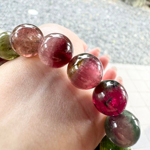天然石　ウォーターメロントルマリン　桜餅カラー　大玉ブレスレット ウォーターメロントルマリン 13.5mm 大玉 ブレスレット 天然石
