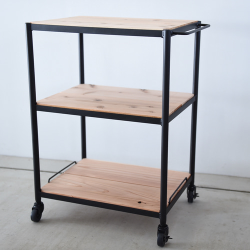 キッチンワゴン/カフェ、キッチンカート＊アイアン＆ウッド（無垢） 棚