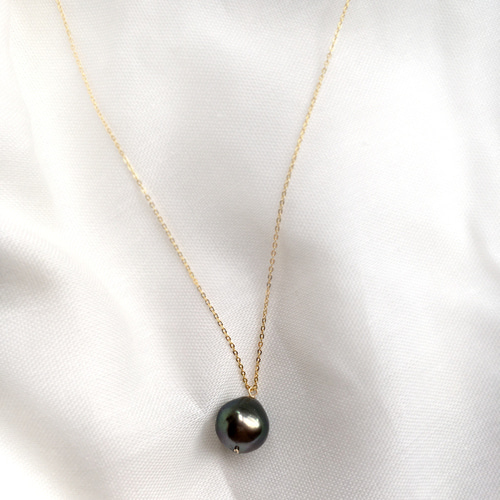 K14GF】照り綺麗 タヒチ黒蝶バロックパール 1粒ネックレス ブラック 