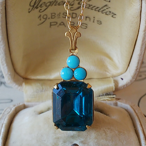 ヴィンテージ Blueジルコン(青緑)×ターコイズ フルール・ド・リス  